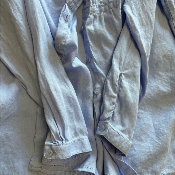 LLBean 100%linen Blue Button-Up long sleeves Shirt with ruffle detail - Picture 7 of 10